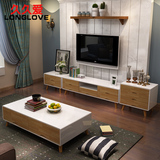 客厅简欧小户型实木电视柜 日式现代简约木质烤漆电视柜茶几组合