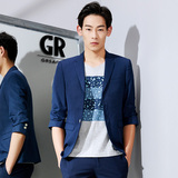 GRSAGA专柜正品中袖西服男蓝色七分袖小西装男时尚休闲韩版修身