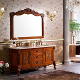 欧式浴室柜落地实木橡木洗手台洗脸盆柜组合仿古卫浴柜纯手工雕花
