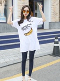 现货夏女装韩国代购休闲宽松中长款香蕉印花字母短袖白色T恤体恤