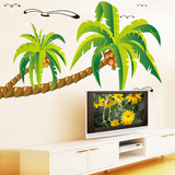 特大地中海风景客厅创意电视背景墙贴画浴室防水墙贴纸绿色椰树