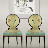新中式餐椅 创意个性布艺印画对鸟餐椅 餐厅酒店包厢椅子家具