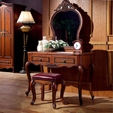 贝乐居家具多功能卧室实木化妆台桌子带镜子组合美式梳妆台凳特价