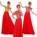 新款2015演出服女长裙中国风合唱服古典民族扇子舞蹈服装开场舞