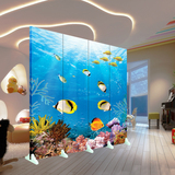 海洋鱼屏风 卡通卧室折屏 定制水族馆海底世界幼儿园背景隔断墙K8
