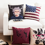 爱因斯坦 梦露国旗长颈鹿清新卡通沙发靠垫午睡办公室抱枕靠枕