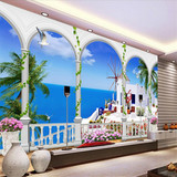 空间扩展沙滩海景3D立体墙纸电视背景墙纸客厅卧室无缝壁画壁纸布