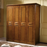 橡木实木衣柜 胡桃木色实木四门衣柜 特价中式简约现代全实木衣柜