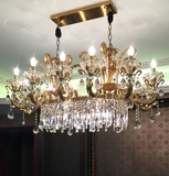 奢华长方形餐厅灯锌合金古铜色水晶吊灯欧式客厅灯具别墅复式楼灯