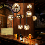 创意个性店铺8头铁艺酒吧吧台玻璃灯具 美式复古服装店魔豆球吊灯