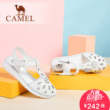 Camel/骆驼女鞋 时尚休闲 牛皮花朵镂空魔术贴舒适包头中跟凉鞋