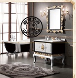 欧式浴室柜橡木实木组合落地柜法式黑白款面盆柜洗漱台整体洗脸盆