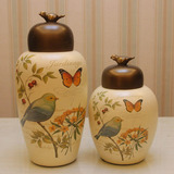 欧式复古蝶鸟储物罐 高档陶瓷装饰收纳罐 美式创意家居工艺摆设品
