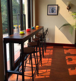 loft美式乡村咖啡馆实木吧台桌椅高脚桌椅组合长条实木桌靠墙长桌