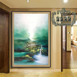 简约现代中式抽象风景油画厚油彩纯手绘装饰画玄关客厅挂画有框画