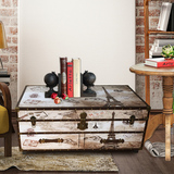 美式北欧创意茶几箱简约复古做旧大木皮箱抽屉客厅茶几欧式咖啡桌