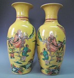 古董 古玩收藏 古瓷器 大清康熙年制老粉彩瓷器人物故事花瓶一对