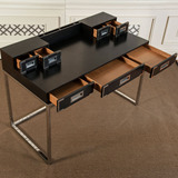 不锈钢梳妆桌卧室现代化妆桌简约 黑色实木欧式化妆台 多抽屉储物