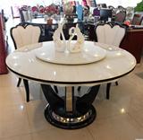 韩式大理石圆形餐桌象牙白家用欧式简约时尚园桌餐台椅餐桌椅组合