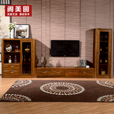 黄金胡桃木电视柜 全实木现代简约地柜2米2.2M客厅组合储物柜中式