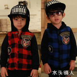 现货韩国进口正品代购童装冬款男童加绒格子连帽休闲外套