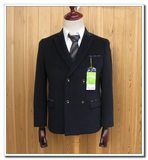古着韩国制男装冬季学院风藏蓝色修身短款双排扣毛呢夹克外套5671