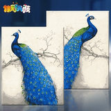 【】 diy数字油画 风景动物大幅花鸟手绘装饰画 蓝色孔雀