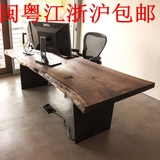 美式复古做旧工业松木电脑办公桌实木餐桌会议洽谈桌工作台老板桌