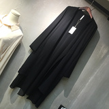 韩国ulzzang2016秋新款2day黑色中长款修身雪纺衫拼接风衣外套女
