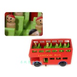 鸣家六一儿童礼物 双层大红巴士木制公交汽车模型 益智玩具