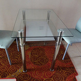 餐桌双层钢化玻璃不锈钢长方形包邮饭桌小户型休闲桌简约现代家居
