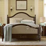 美式乡村床实木布艺双人床欧式大床仿古做旧亚麻简约床雕花橡木床