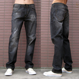 外贸原单剪标牛仔裤男直筒灰黑色破洞软薄款夏季尾货尾单男装长裤