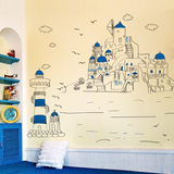 客厅卧室沙发背景墙装饰墙贴纸 浪漫地中海风格墙贴 圣托里尼灯塔
