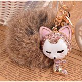 韩国创意礼品可爱水钻狐狸毛绒阿狸汽车钥匙扣女士包挂件钥匙圈链