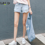 LRUD2016夏季新款韩版高腰破洞牛仔短裤女宽松毛边阔腿性感超短裤