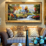 欧式风景油画客厅山水画托马斯花园景手绘古典玄关画横版财源广进