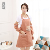 韩式防水围裙带袖套奶茶店美容院餐厅咖啡店工作服可爱时尚女夏天