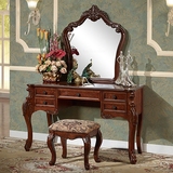 全实木梳妆台美式家具卧室化妆台桌带镜台凳组合包邮复古艺术斗柜