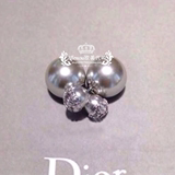 德国代购Dior迪奥 银灰色蕾丝圆珠款大小灰色珍珠两用 耳钉