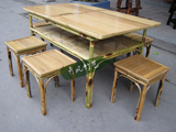 竹家具竹桌方凳子 双层长方形饭桌 餐馆农家乐竹制餐桌椅组合