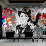 欧式时尚创意艺术街头涂鸦KTV酒吧咖啡厅背景墙墙纸壁纸大型壁画