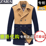 zara男装中长款羊毛呢子大衣修身韩版冬大码男士加厚羊绒风衣外套