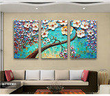 纯手绘油画客厅背景墙壁画装饰画欧式三联画抽象油画无框画发财树