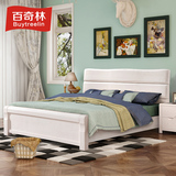 百奇林实木床1.8米1.5全实木双人床白色婚床简约现代高箱储物床