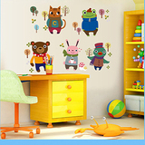 七彩虹 可移除墙贴纸 卡通动物兔子熊猫儿童房卧室幼儿园床头装饰