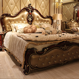 储物高箱床 深色新古典欧式床双人床法式床实木真皮奢华卧室婚床