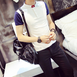 夏季时尚立领男士短袖T恤修身韩版日系潮流POLO衫撞色半袖打底衫