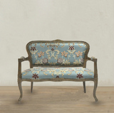 美式实木雕花布艺双人沙发椅法式地中海复古做旧简约休闲双人沙发