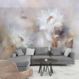 新中式墙纸壁纸 白色莲花客厅墙纸 艺术电视背景墙壁纸 大型壁画